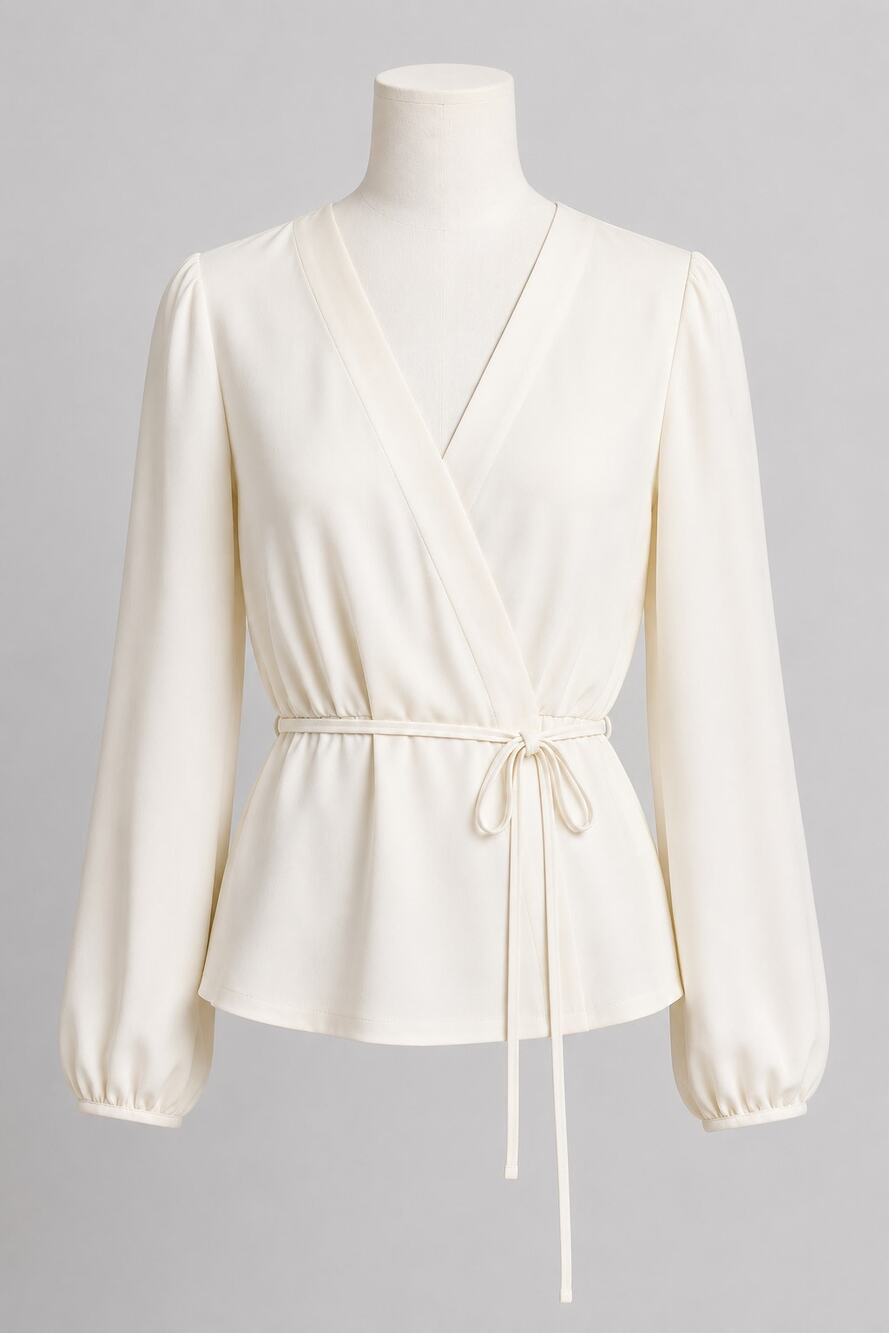 J.Crew Ivory Faux Wrap Tie Waist Long Sleeve Blouse - Size 8